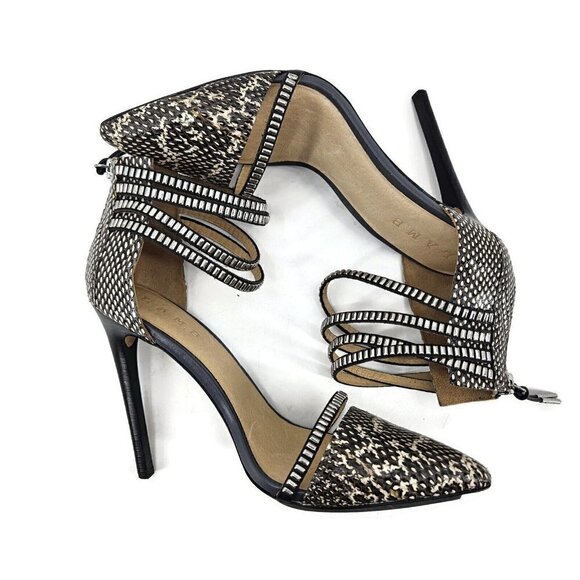 New LAMB Fernley Snakeprint Stilettos Womens 10 Leather Heels L.A.M.B. Black - Picture 6 of 9